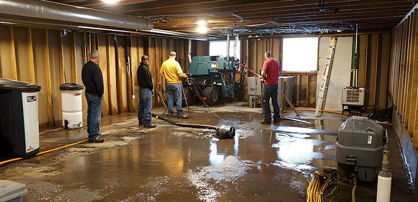 Cleaning Sewage From Basement Floor in Buffalo Creek